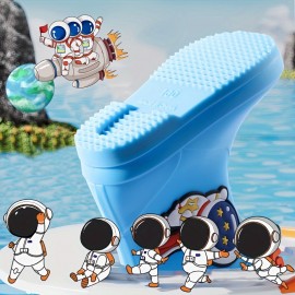 Boy's Trendy Cartoon Astronaut Pattern Rain Boots, Comfy Non Slip Casual Waterproof Shoes For Kids Outdoor Activities