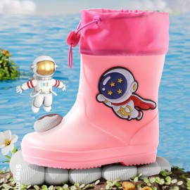 Boy's Trendy Cartoon Astronaut Pattern Rain Boots, Comfy Non Slip Casual Waterproof Shoes For Kids Outdoor Activities