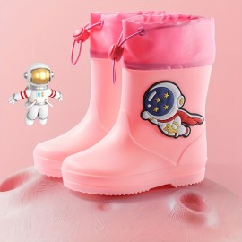 Boy's Trendy Cartoon Astronaut Pattern Rain Boots, Comfy Non Slip Casual Waterproof Shoes For Kids Outdoor Activities