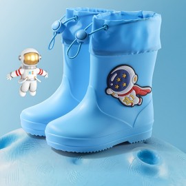 Boy's Trendy Cartoon Astronaut Pattern Rain Boots, Comfy Non Slip Casual Waterproof Shoes For Kids Outdoor Activities