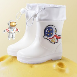 Boy's Trendy Cartoon Astronaut Pattern Rain Boots, Comfy Non Slip Casual Waterproof Shoes For Kids Outdoor Activities