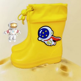 Boy's Trendy Cartoon Astronaut Pattern Rain Boots, Comfy Non Slip Casual Waterproof Shoes For Kids Outdoor Activities