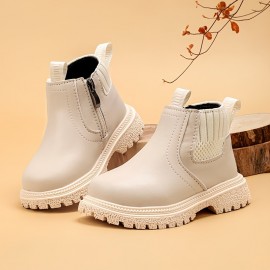 Trendy Solid Color Boots With Zipper For Boys, Lightweight Non Slip Boots For Indoor Outdoor Travel, Autumn And Winter