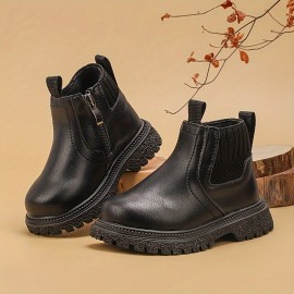 Trendy Solid Color Boots With Zipper For Boys, Lightweight Non Slip Boots For Indoor Outdoor Travel, Autumn And Winter