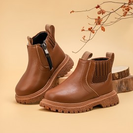 Trendy Solid Color Boots With Zipper For Boys, Lightweight Non Slip Boots For Indoor Outdoor Travel, Autumn And Winter