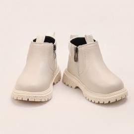 Trendy Solid Color Boots With Zipper For Boys, Lightweight Non Slip Boots For Indoor Outdoor Travel, Autumn And Winter