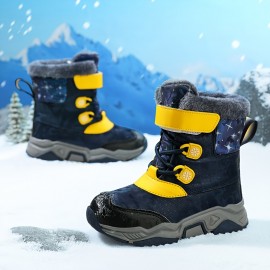 Boy's Trendy Snow Boots, Warm Fleece Cozy Non-slip Ankle Boots Plush Comfy Outdoor Hiking Shoes Lined Trekking Shoes, Winter