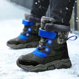 Boy's Trendy Snow Boots, Warm Fleece Cozy Non-slip Ankle Boots Plush Comfy Outdoor Hiking Shoes Lined Trekking Shoes, Winter