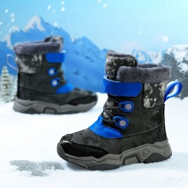 Boy's Trendy Snow Boots, Warm Fleece Cozy Non-slip Ankle Boots Plush Comfy Outdoor Hiking Shoes Lined Trekking Shoes, Winter