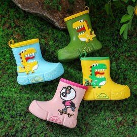 JIAGEYA Boys Girls EVA Rain Boots, Cartoon Dinosaur Panda Design Waterproof Soft Sole Anti Slip High Top Shoes For Rainy Weather