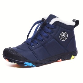 Kids Boys Snow Boots, Warm Fleece Cozy Non-slip Ankle Boots Lace-up Comfy Shoes For Outdoor Hiking Trekking, Winter