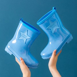 Boys And Girls Casual Rain Boots With Star Print, PVC Non-slip Waterproof Boots For Outdoor