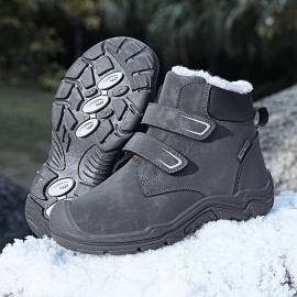 Boy's Snow Boots, Warm Fleece Cozy Non-slip Ankle Boots Plush Comfy Outdoor Hiking Shoes Lined Trekking Shoes, Winter