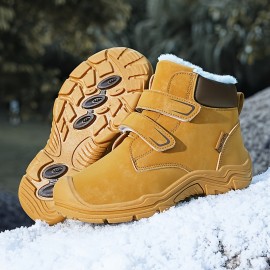 Boy's Snow Boots, Warm Fleece Cozy Non-slip Ankle Boots Plush Comfy Outdoor Hiking Shoes Lined Trekking Shoes, Winter