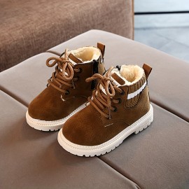 Casual Comfortable Plus Fleece Boots With Zipper For Boys, Non Slip Boots For Indoor Outdoor Travel, Autumn And Winter