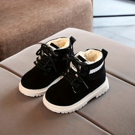 Casual Comfortable Plus Fleece Boots With Zipper For Boys, Non Slip Boots For Indoor Outdoor Travel, Autumn And Winter