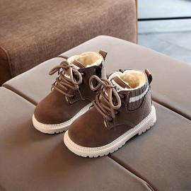 Casual Comfortable Plus Fleece Boots With Zipper For Boys, Non Slip Boots For Indoor Outdoor Travel, Autumn And Winter