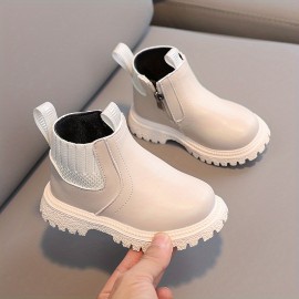 Casual Solid Color Boots With Zipper For Boys Kids, Comfortable Non Slip Boots For Indoor Outdoor Travel, Autumn And Winter