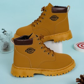 Trendy Cool Boots With Zipper For Boys, Wear-resistant Non-slip Boots For Outdoor Hiking Climbing, All Seasons