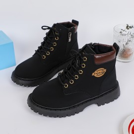 Trendy Cool Boots With Zipper For Boys, Wear-resistant Non-slip Boots For Outdoor Hiking Climbing, All Seasons