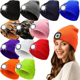 Candy Color LED Beanie With Light Unisex Headlamp Cap Elastic Coldproof Knit Hats Lightweight Casual Skull Cap For Women & Men