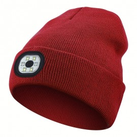 Candy Color LED Beanie With Light Unisex Headlamp Cap Elastic Coldproof Knit Hats Lightweight Casual Skull Cap For Women & Men