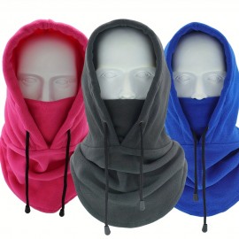 Solid Color Fleece Ski Mask Winter Warm Windproof Plush Balaclava Hood Neck Gaiter Outdoor Coldproof Mask For Women & Men