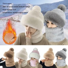 Solid Color Fleece Ski Mask Winter Warm hat Thick Beanie With Pom Classic Coldproof Hood Scarf Neck Gaiter Outdoor Cycling Balaclava For Women