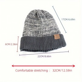 Thickened Color Block Fleece Beanie Classic Coldproof Knit Hats Unisex Elastic Skull Cap Cuffed Beanies For Women Men Autumn & Winter