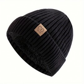 Thickened Color Block Fleece Beanie Classic Coldproof Knit Hats Unisex Elastic Skull Cap Cuffed Beanies For Women Men Autumn & Winter