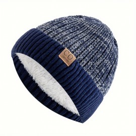 Thickened Color Block Fleece Beanie Classic Coldproof Knit Hats Unisex Elastic Skull Cap Cuffed Beanies For Women Men Autumn & Winter