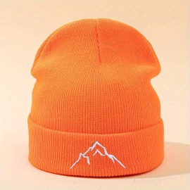 Mountain Embroidery Graphic Beanie Solid Color Skull Cap Lightweight Knit Hats Cuffed Beanies For Women Men Autumn & Winter