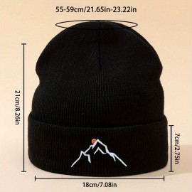 Mountain Embroidery Graphic Beanie Solid Color Skull Cap Lightweight Knit Hats Cuffed Beanies For Women Men Autumn & Winter