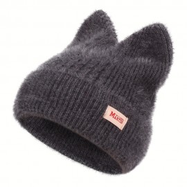 Candy Color Cat Beanie With Ears Lightweight Elastic Skull Cap Trendy Elastic Beanies Warm Knit Hats For Women Autumn & Winter