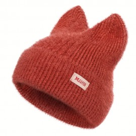 Candy Color Cat Beanie With Ears Lightweight Elastic Skull Cap Trendy Elastic Beanies Warm Knit Hats For Women Autumn & Winter