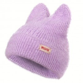 Candy Color Cat Beanie With Ears Lightweight Elastic Skull Cap Trendy Elastic Beanies Warm Knit Hats For Women Autumn & Winter