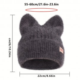 Candy Color Cat Beanie With Ears Lightweight Elastic Skull Cap Trendy Elastic Beanies Warm Knit Hats For Women Autumn & Winter