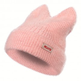 Candy Color Cat Beanie With Ears Lightweight Elastic Skull Cap Trendy Elastic Beanies Warm Knit Hats For Women Autumn & Winter