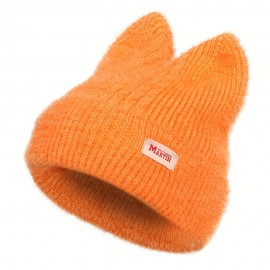 Candy Color Cat Beanie With Ears Lightweight Elastic Skull Cap Trendy Elastic Beanies Warm Knit Hats For Women Autumn & Winter