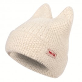 Candy Color Cat Beanie With Ears Lightweight Elastic Skull Cap Trendy Elastic Beanies Warm Knit Hats For Women Autumn & Winter