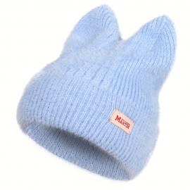 Candy Color Cat Beanie With Ears Lightweight Elastic Skull Cap Trendy Elastic Beanies Warm Knit Hats For Women Autumn & Winter