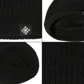 Snowflake Label Patch Knitted Beanie Unisex Thicken Warm Knit Hat Lightweight Ear Protection Windproof Slouchy Hat For Women & Men Cold Weather