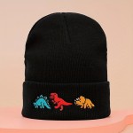 Dinosaur Embroidery Graphic Beanie Solid Color Trendy Couple Beanies Elastic Knit Hats Warm Skull Cap For Women & Men