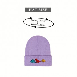 Dinosaur Embroidery Graphic Beanie Solid Color Trendy Couple Beanies Elastic Knit Hats Warm Skull Cap For Women & Men