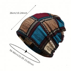 Vintage Printed Slouchy Beanie Classic Color Block Elastic Skull Cap Boho Neck Gaiter Windproof Beanies For Women Men Autumn & Winter