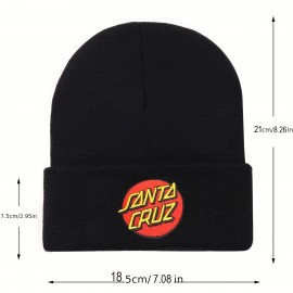 Red Logo Embroidery Graphic Beanie Solid Color Knit Hats Coldproof Skull Cap Unisex Cuffed Beanies For Women Men Autumn & Winter