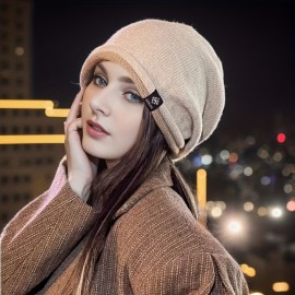 Unisex Trendy Slouchy Beanie Solid Color Coldproof Skull Cap Lightweight Elastic Knit Hats Label Patch Beanies For Women