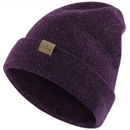 Merino Wool Warm Beanie Label Decor Unisex Knit Hat Double Layer Windproof Skull Cap Elastic Beanies Ski Hats For Women & Men Autumn Winter