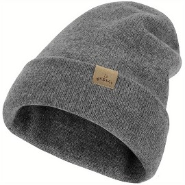 Merino Wool Warm Beanie Label Decor Unisex Knit Hat Double Layer Windproof Skull Cap Elastic Beanies Ski Hats For Women & Men Autumn Winter