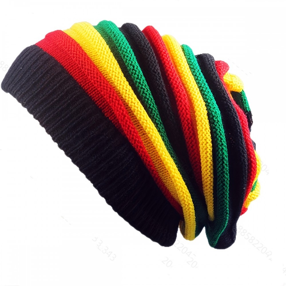 Multicolour Knit Beanie Rainbow Striped Oversize Baggy Hat Slouch Cap Unisex Coldproof Ski Hats For Men Women Winter